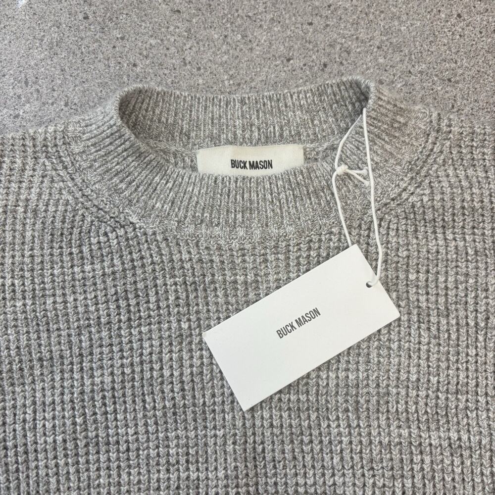 NWT Buck Mason Womens Small Gray Seafarer Cotton Shrunken Crew Sweater Fisherman - Picture 7 of 15